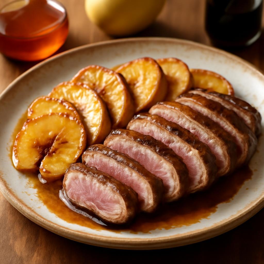 Magret de canard rosé accompagné de pommes fondantes