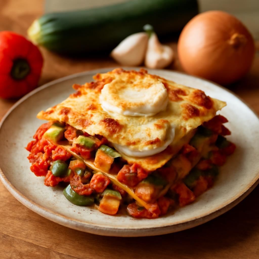 Lasagnes à la ratatouille et au chèvre, gratinées