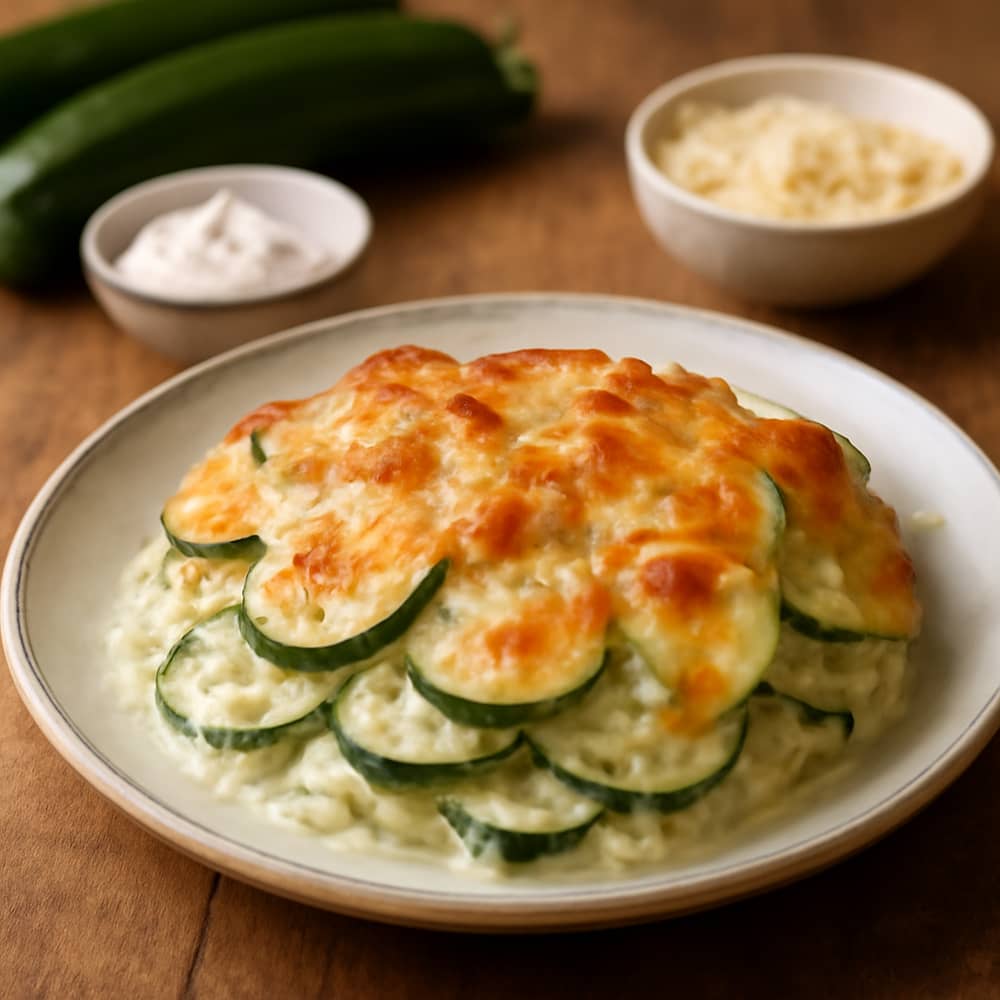 Gratin de courgettes gratiné au fromage dans un plat